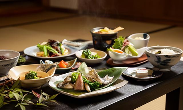 赤倉温泉の旅館で提供される季節野菜と川魚の会席料理